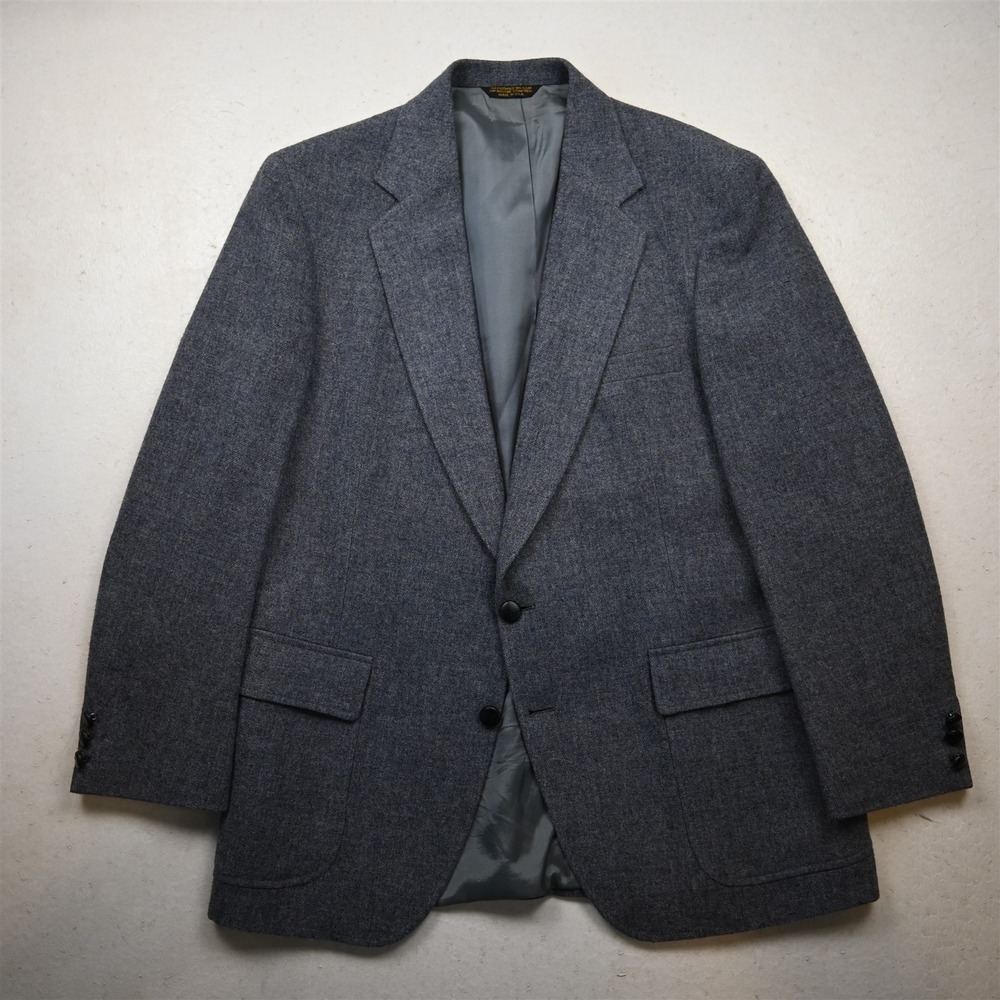 Vtg USA Made 42R Blue Gray 100% Wool Tweed Mens Blazer Suit Jacket Sport Coat